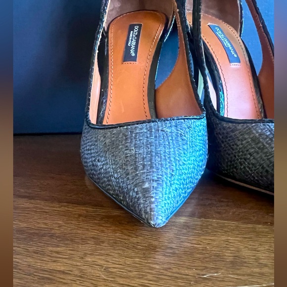 NEW Dolce & Gabbana DG Grey Raffia & Snakeskin Cutout Pointed Toe Heels EU 37 - Picture 10 of 12